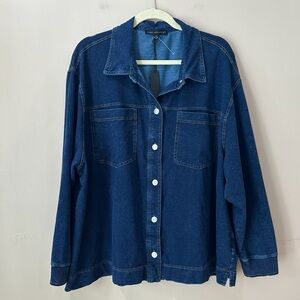 Jane And Delancey Washed Blue Oversized Shacket Button-Up Shirt Jacket Plus 3X